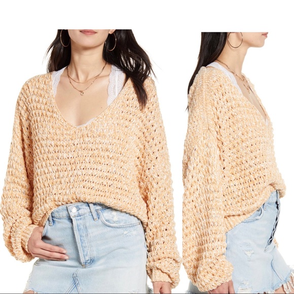 🌹Free People Knitted V Neck Sweater in Neutral - Picture 2 of 16